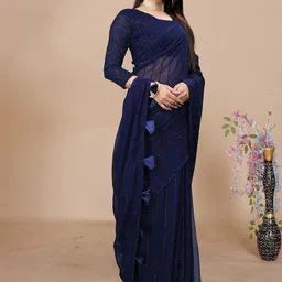 K 5 Fashion Striped Embroidered Pure Chiffon Saree-image-77