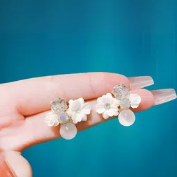 AKISON JEWELS White Floral Studs Earrings-picture-5