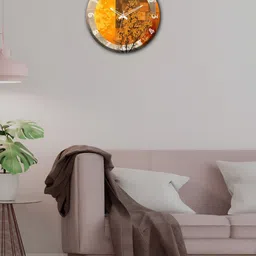OLIVE TREE Orange & Grey Printed Analogue Contemporary Wooden Wall Clock-0