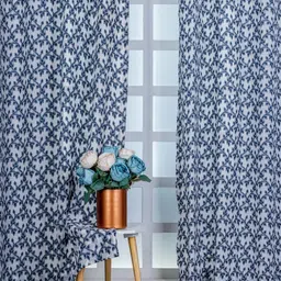 Parda Online White & Grey 2 Pieces Floral Printed Linen Long Door Curtain-image-86