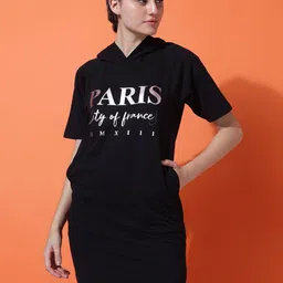 MKH Women Printed Hooded Cotton T-shirt Dress-image-14