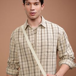 HIGHLANDER Men Relaxed Fit Spread Collar Tartan Checked Cotton Casual Shirt-picture-3