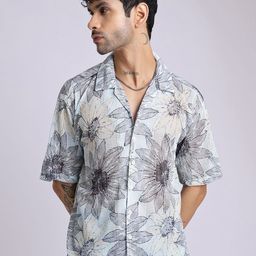 Stysure Men Comfort Floral Semi Sheer Casual Shirt-image-8