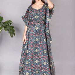 MOTHERHOOD BY SNEHAL Women Floral Print Kimono Sleeve Maternity Kaftan Maxi Dress-image-93