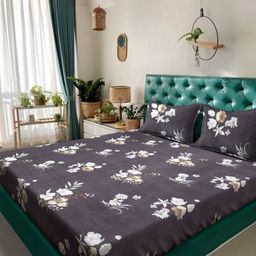 Aura Purple & White Floral 300 TC King Bedsheet with 2 Pillow Covers-image-76