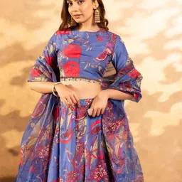 Kaizen TEXO FAB Printed Satin Semi-Stitched Lehenga & Unstitched Blouse With Dupatta image 2