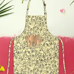 ArtzFolio Cream Colored & Black Printed Cotton Aprons-23
