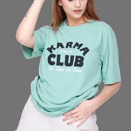 White Moon Women Typography Printed Round Neck Oversized T-shirt-image-84