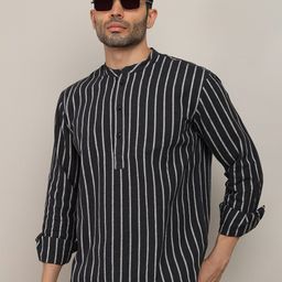 HERE&NOW Men Striped Daily Cotton Straight Kurta-picture-25