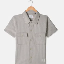 Octave Boys Vertical Stripes Spread Collar Cotton Casual Shirt-image-97