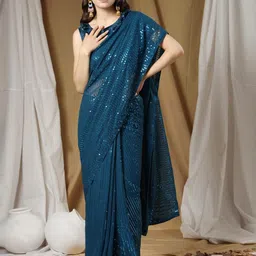 all about you Embellished Sequinned Pure Georgette Heavy Work Saree-image-86