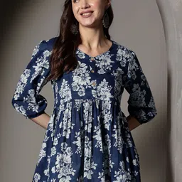HERE&NOW Women Floral Printed Cotton Tiered Top-picture-43