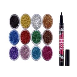 skrynnzer Set Of 13 Glitter Eyeshadow With 36Hr Waterproof Eyeliner-35