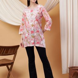 Poshak Chikan Studio Floral Embroidered Chikankari Pure Cotton Chikankari Kurti-image-46