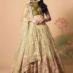 ETHNIC PLUS Embroidered Sequinned Semi-Stitched Net Lehenga & Unstitched Blouse & Dupatta-image-18