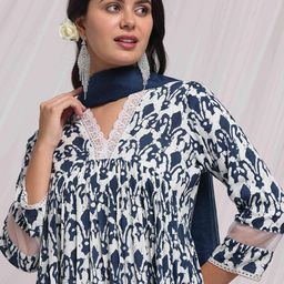 Anouk Floral Printed Regular Thread Work A-Line Kurta with Palazzos & Dupatta image 2