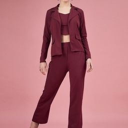 SRUTVA FASHION Notched Lapel Collar Crop Blazer With High Waisted Trousers & Inner Co-Ords-image-37