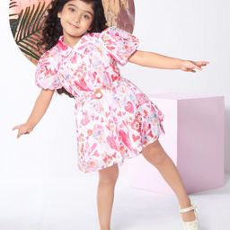 Peppermint Print Puff Sleeve Chiffon A-Line Dress-image-5