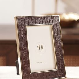 Pure Home and Living Croco Faux Leather Gold-Toned & Brown Glass Table Photo Frame-image-99