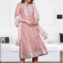 Jeff co-op Women Floral Printed Panelled Thread Work Kurta with Trousers & With Dupatta-picture-51