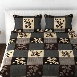 Aura Brown & Black Floral 144 TC King Bedsheet with 2 Pillow Covers-picture-24