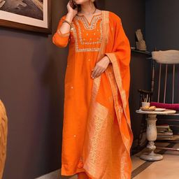 GoSriKi Women Ethnic Motifs Embroidered Regular Thread Work Kurta with Trousers & Dupatta-48