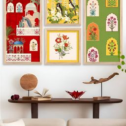 Kotart Brown & Green 4 Pieces Floral Printed Wooden Wall Arts-picture-1