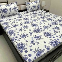 Pure Decor Blue & White Floral 300 TC Queen Bedsheet with 2 Pillow Covers-image-91
