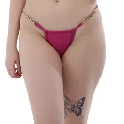Selfcare Women Pink Soft Lycra Blend Mid-Rise Stylish Golden Chain Bikini Panty-image-10