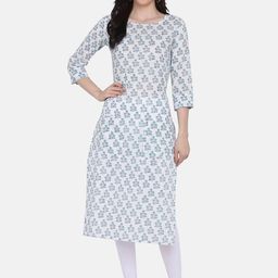 DIVASTRI Floral Printed Round Neck Pure Cotton Straight Kurta-10