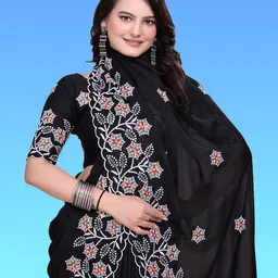 SILKWEAR Ethnic Motifs Embroidered Pure Georgette Saree-image-74