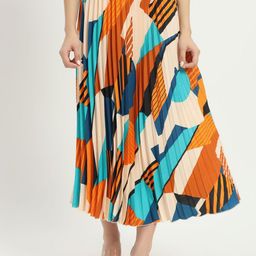 OTABU Women's Printed A-Line Pleated Flared Maxi Skirt-picture-5