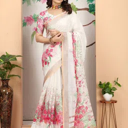 Anouk Floral Printed Zari Saree-28