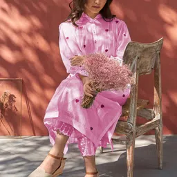 KALINI Women Geometric Embroidered Cotton Kurta with Palazzo-image-32