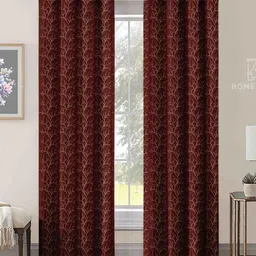 Aura Maroon & Gold-Toned 2 Pieces Room Darkening Door Curtain-image-34