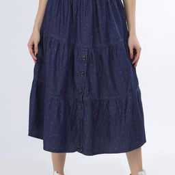 CEFALU Printed Denim Tiered Maxi Skit-18