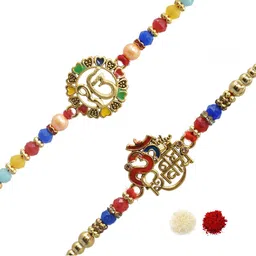 MEIRA JEWELLERY 2-Pcs Kundan Studded Thread Rakhi With Greeting Card & Roli Chawal-image-94