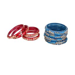 SOMIL Women Pack Of 2 Red And Blue Glass Ethnic Handcrafted Traditional Bangle-image-74