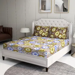 BOMBAY DYEING Olive Green & Blue Printed 100 TC Cotton Queen Bedsheet Set 2.24 m x 2.44 m-9