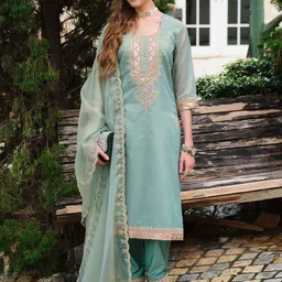 Indo Era Yoke Design Round Neck Kurta With Trousers & Dupatta-picture-45