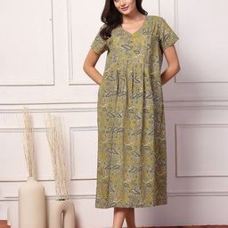House Of Zelena Women Printed Pure Cotton Maternity  Nightdress with Zip-image-55