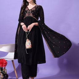 KALINI Women Ethnic Motifs Embroidered Regular Thread Work Kurta with Palazzos & With Dupatta image 3