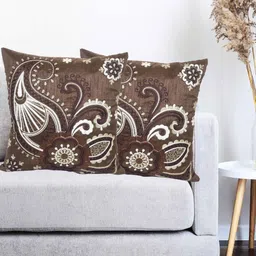 Vinayaka Fab Brown Set of 2 Floral Square Cushion Covers-picture-29
