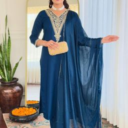 URMIR FASHION Blue Viscose Rayon Kurta Sets-image-67