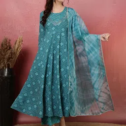 NISHABD Women Bandhani Regular Beads and Stones Pure Cotton Kurta with Palazzos & With Dupatta-picture-30