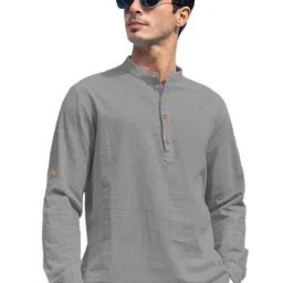 APEKTRA Full Sleeves Mandarin Collar Cotton Slim Fit Short Straight Kurta-54