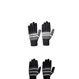 LOOM LEGACY Men Striped Acrylic Winter Gloves-image-36
