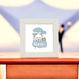 Anikmart White & Blue Self Design MDF Anime Design Table Top Frame image 2