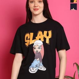 Metronaut Women Pack Of 2 Graphic Printed Round Neck Cotton Oversized T-shirts-image-43