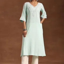 Libas Floral Embroidered Thread Work V Neck A Line Kurta-picture-15